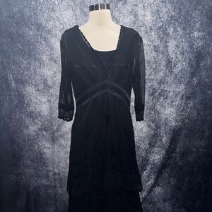 Nataya black vintage style black embroidered mesh dress Edwardian Downton Abbey